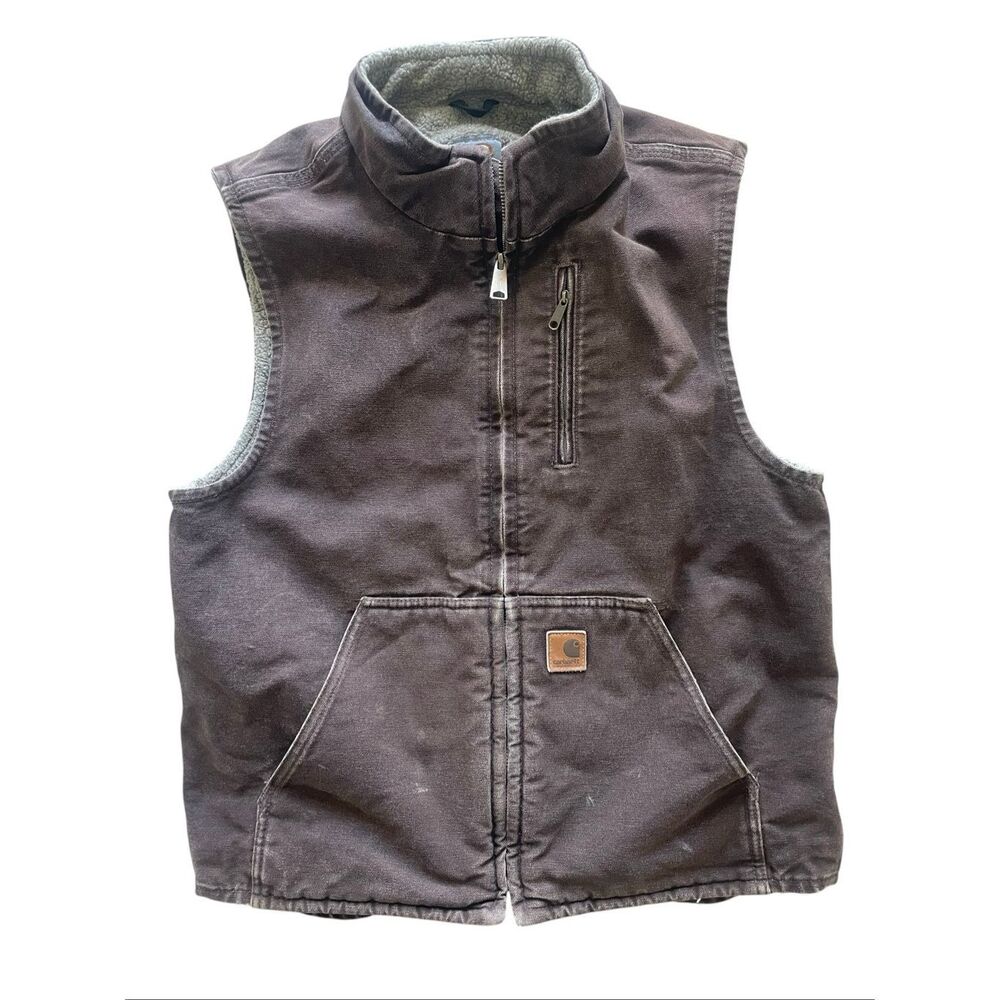 Carhartt Brown Sherpa Lined Vest 14806 Men’s Size Medium Full Zip